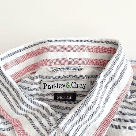 Paisley & Gray Mens Casual Button Down Shirt Slim Fit Pink Gray Medium - Picture 4 of 7